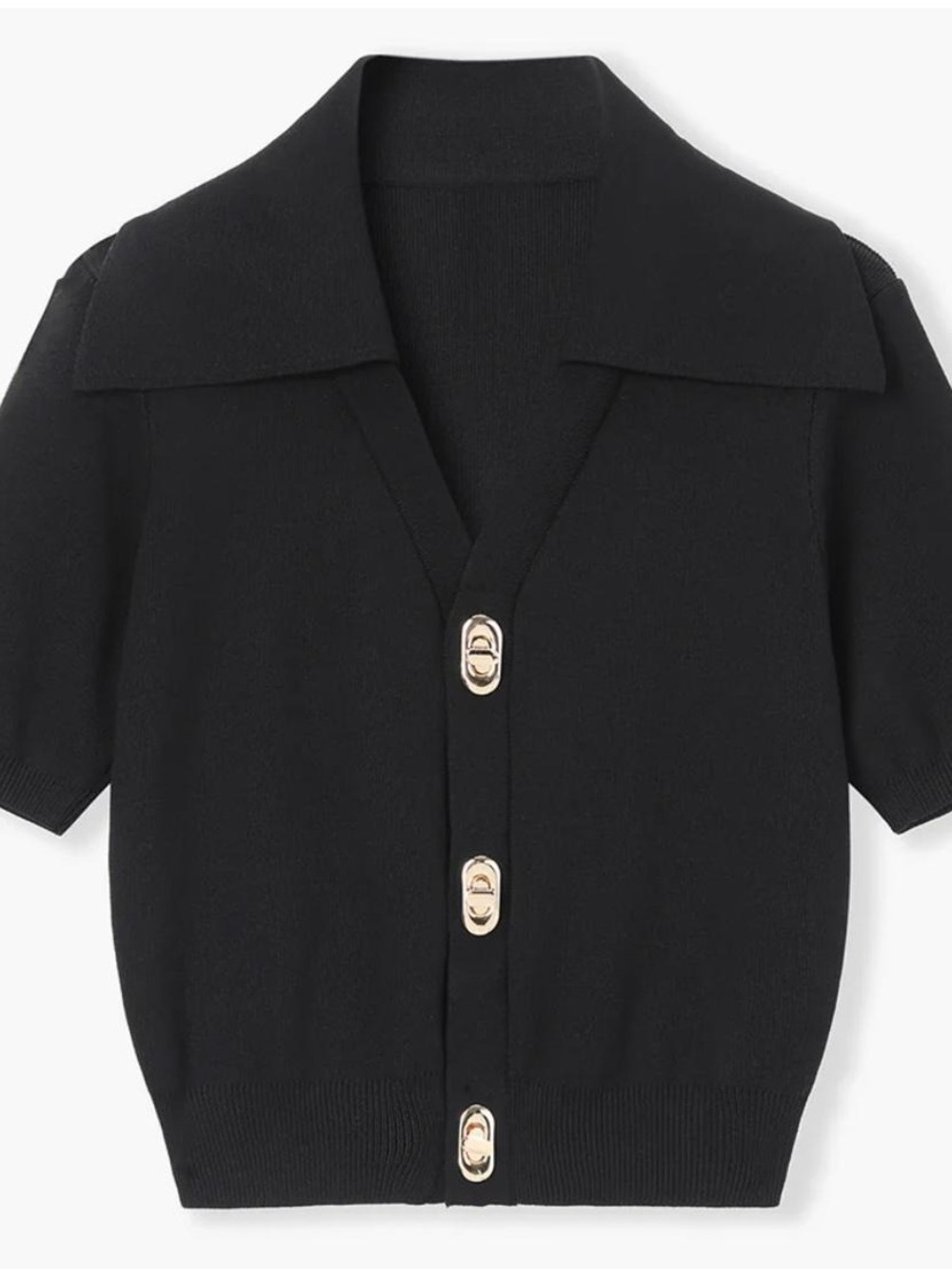 Commense ‘Effortless Collared Top’ Black Knit Top with Gold Accent Buttons